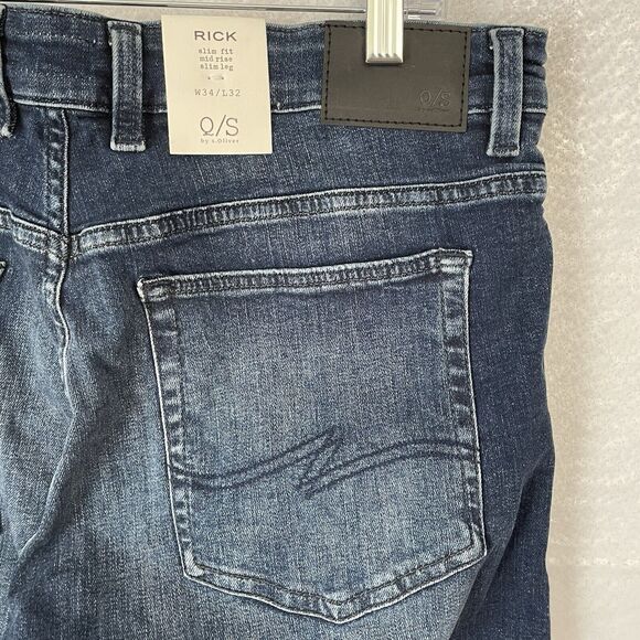 Q/S by S. Oliver Jeans Men’s 34X32 Blue Medium Wash RICK SLIM FIT Distressed NEW - Picture 5 of 11